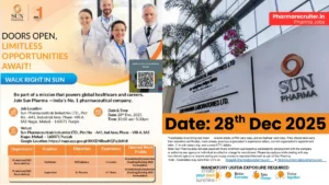 Sun Pharma Walk in Drive on 28th Dec 2025