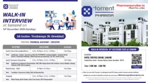 Torrent Pharma Walk-in Interview for QC, QA, and Manufacturing on 14th Dec 2025