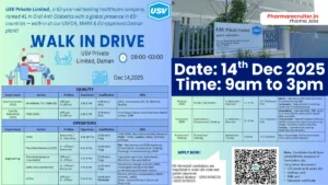 USV Private Limited - Hiring for QA, QC, Production on December 14, 2025