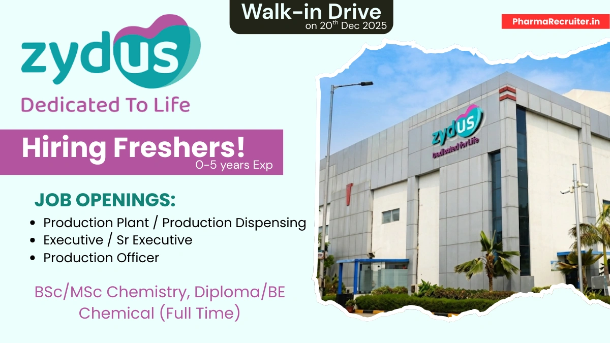 Zydus Lifesciences Limited Walk in drive on 20th Dec 2025