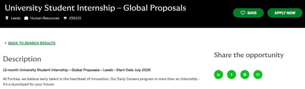 Fortrea University Student Internship 2025 - Global Proposals Roles in Leeds