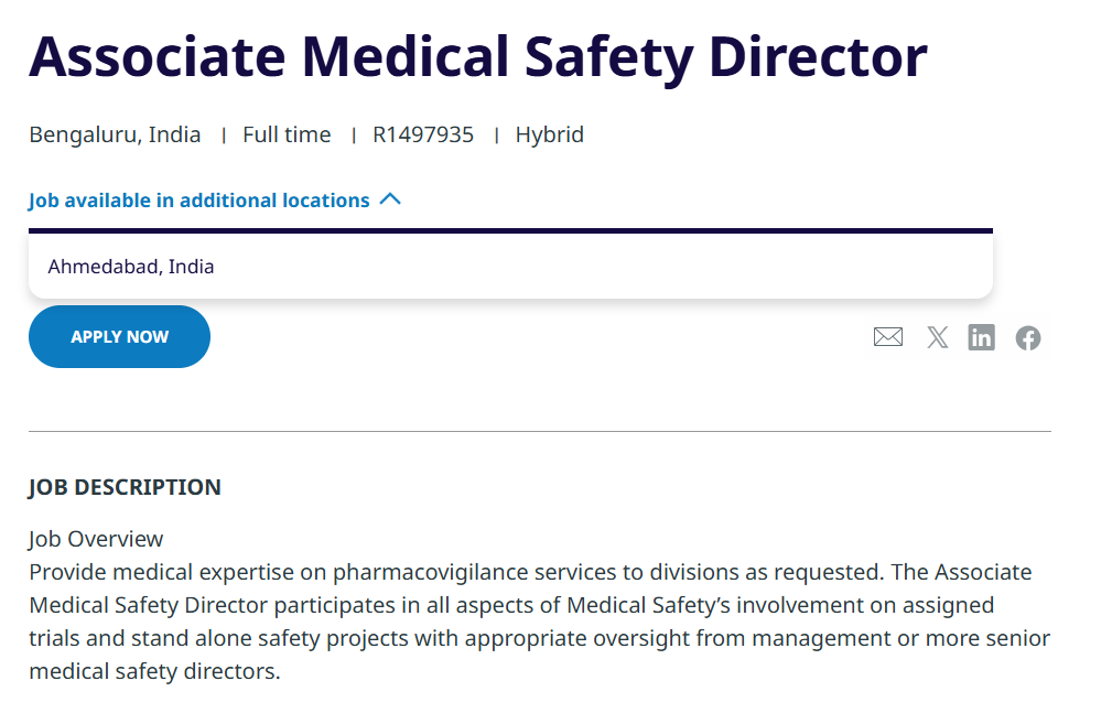 Pharmacovigilance Jobs @ IQVIA - Hiring for Associate Medical Safety Director | Hybrid Pharma Jobs in Drug Safety