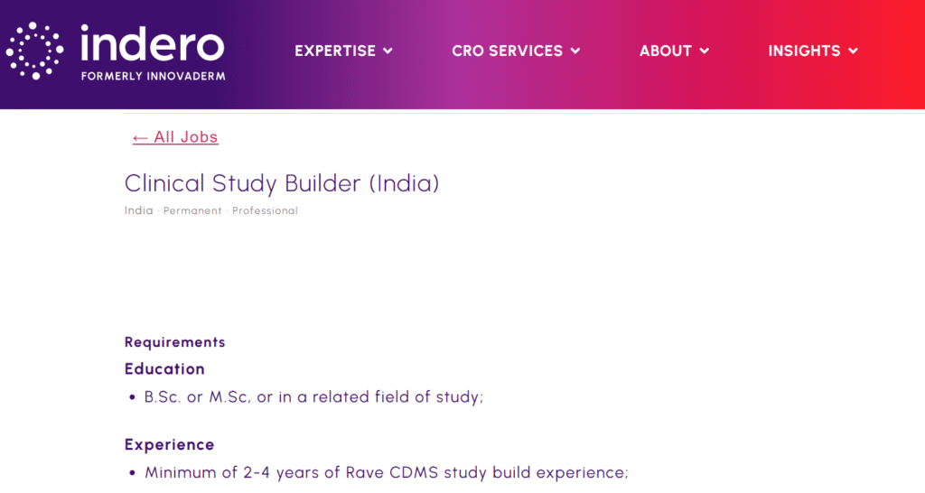 Indero is Hiring Clinical Study Builder - Clinical Research | Work From Home Job | Remote Pharma Jobs in India