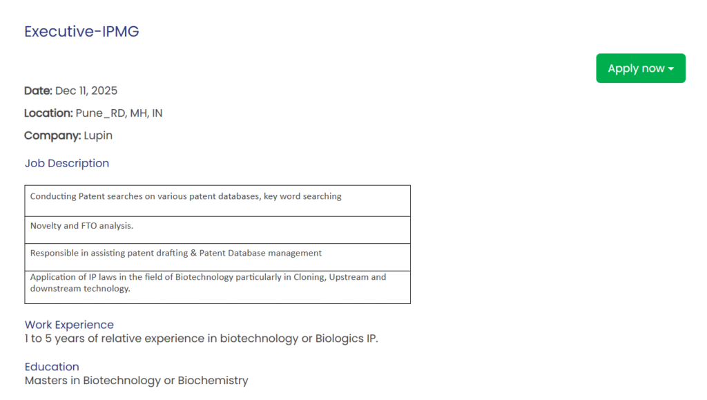 Lupin Hiring for Executive-IPMG