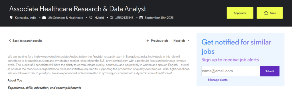 Clarivate Hiring for Associate Healthcare Research & Data Analyst