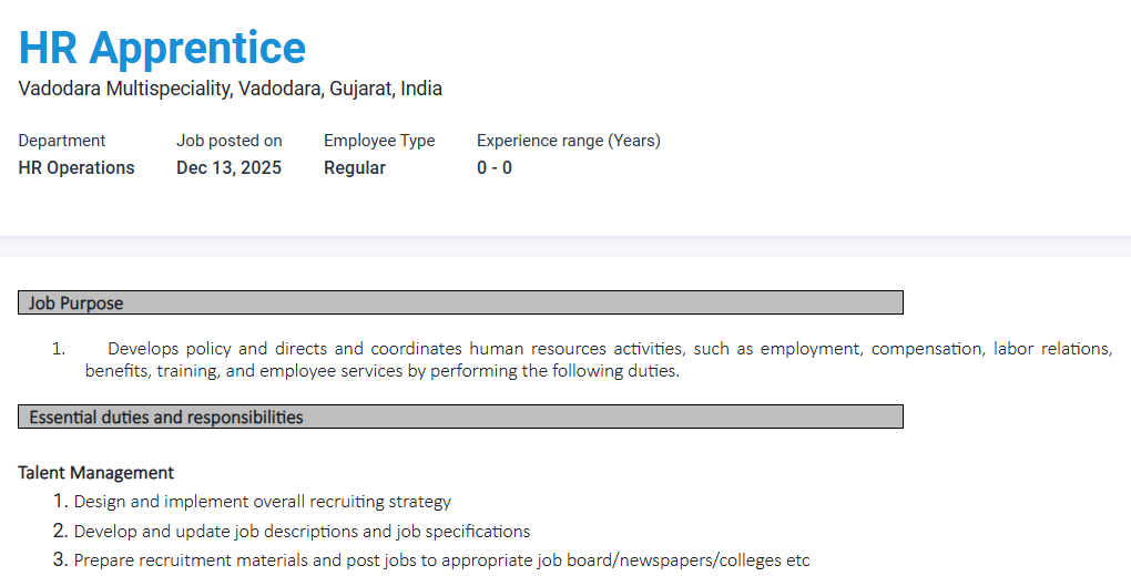 Zydus Hospitals Hiring for HR Apprentice