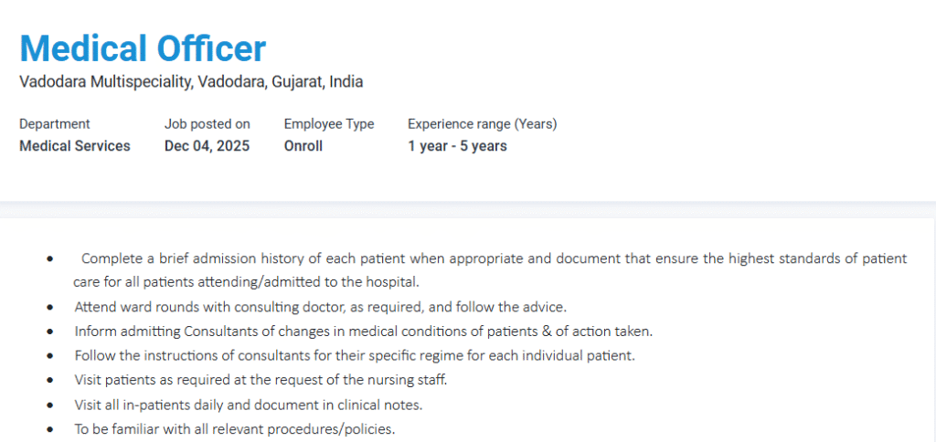 Zydus Hospitals Hiring for Medical Officer Jobs