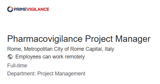 PrimeVigilance Pharmacovigilance Project Manager Job | Remote Drug Safety Project Management Role 2025
