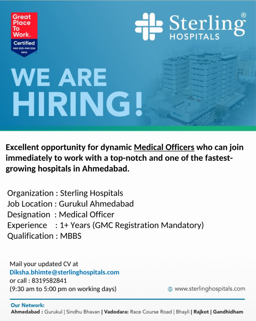 Sterling Hospitals Hiring 2025 - Medical Officer