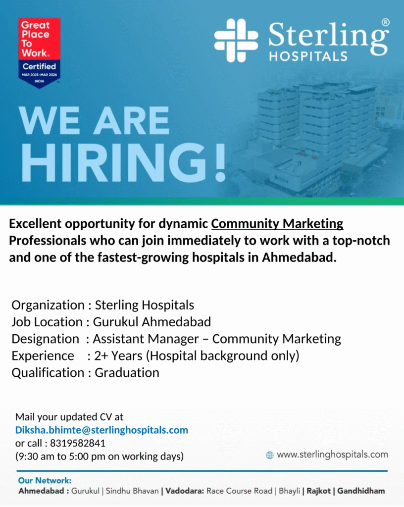 Sterling Hospitals Hiring 2025 - Assistant Manager Roles