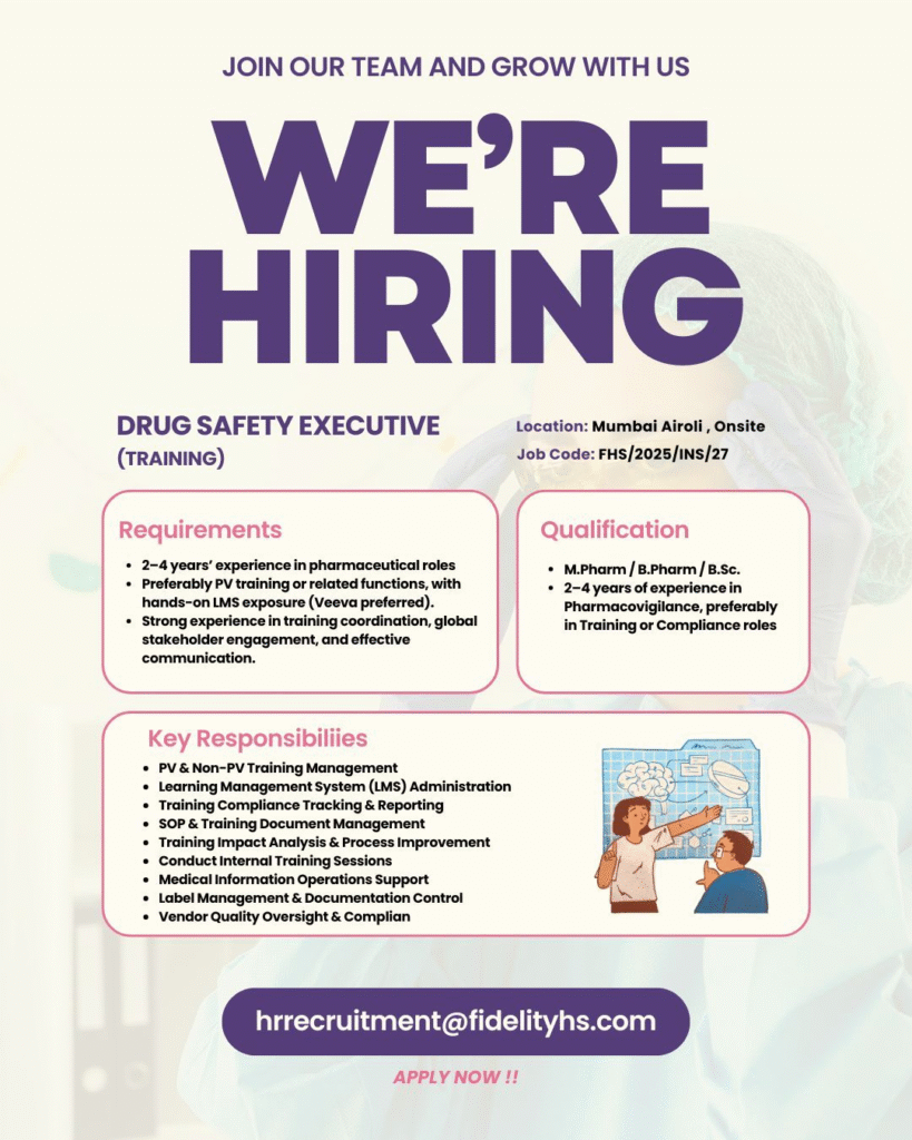 Fidelity Health Services Hiring Drug Safety Executive (Training)