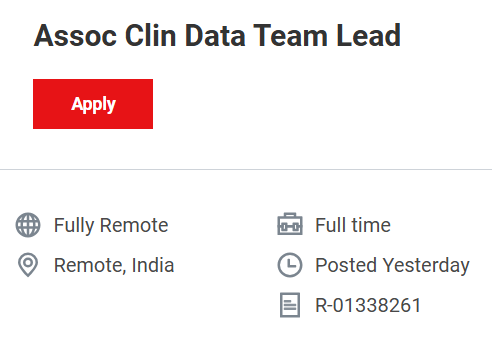 Thermo Fisher Scientific Hiring for Assoc Clin Data Team lead