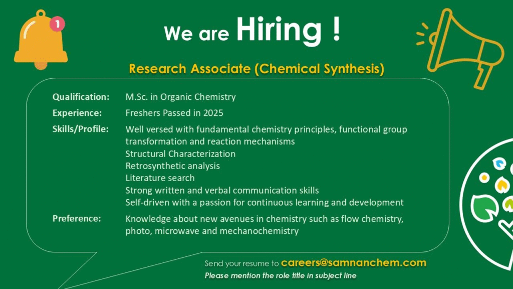 Samnan Chemicals Hiring Freshers 2025: Research Associate (Chemical Synthesis) Jobs in Navi Mumbai