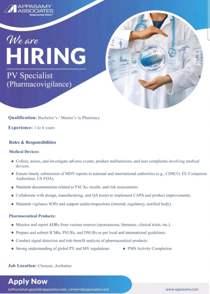 Appasamy Associates Hiring for Pharmacovigilance (PV) Specialist Job in Chennai