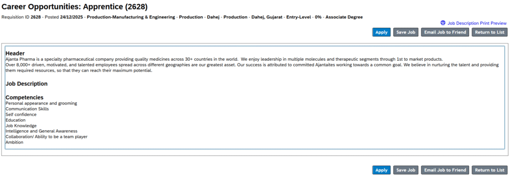 Ajanta Pharma Hiring Freshers