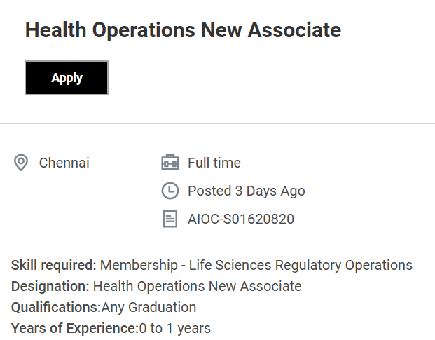 Health Operations New Associate: AIOC-S01620820