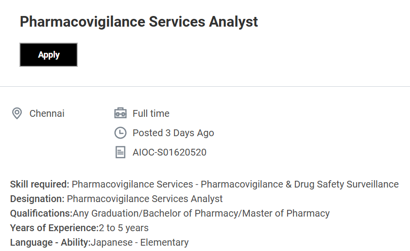 Pharmacovigilance Services Analyst: AIOC-S01620520