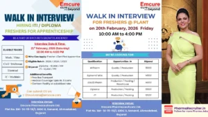 Emcure Pharmaceuticals Walk-in Interviews for Freshers