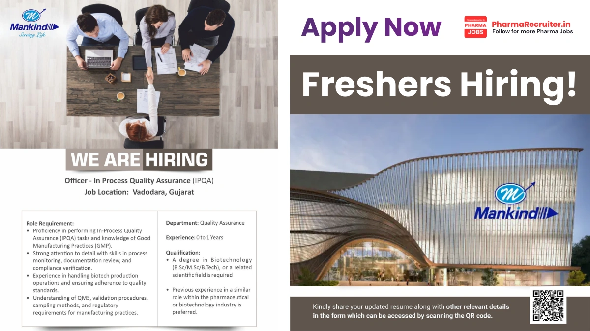 Mankind Pharma Hiring Officer - In Process Quality Assurance (IPQA)