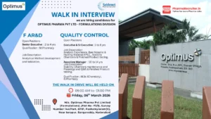 Optimus Pharma Walk-in Interview – FAR&D & Quality Control Jobs in Hyderabad