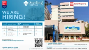 Sterling Hospitals Hiring for Pharmacist, Staff Nurse & Call Center Executive Positions