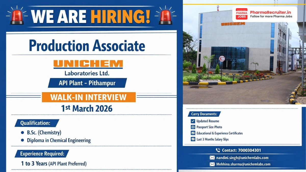 Unichem Laboratories Walk-in Interview – Production Associate Jobs
