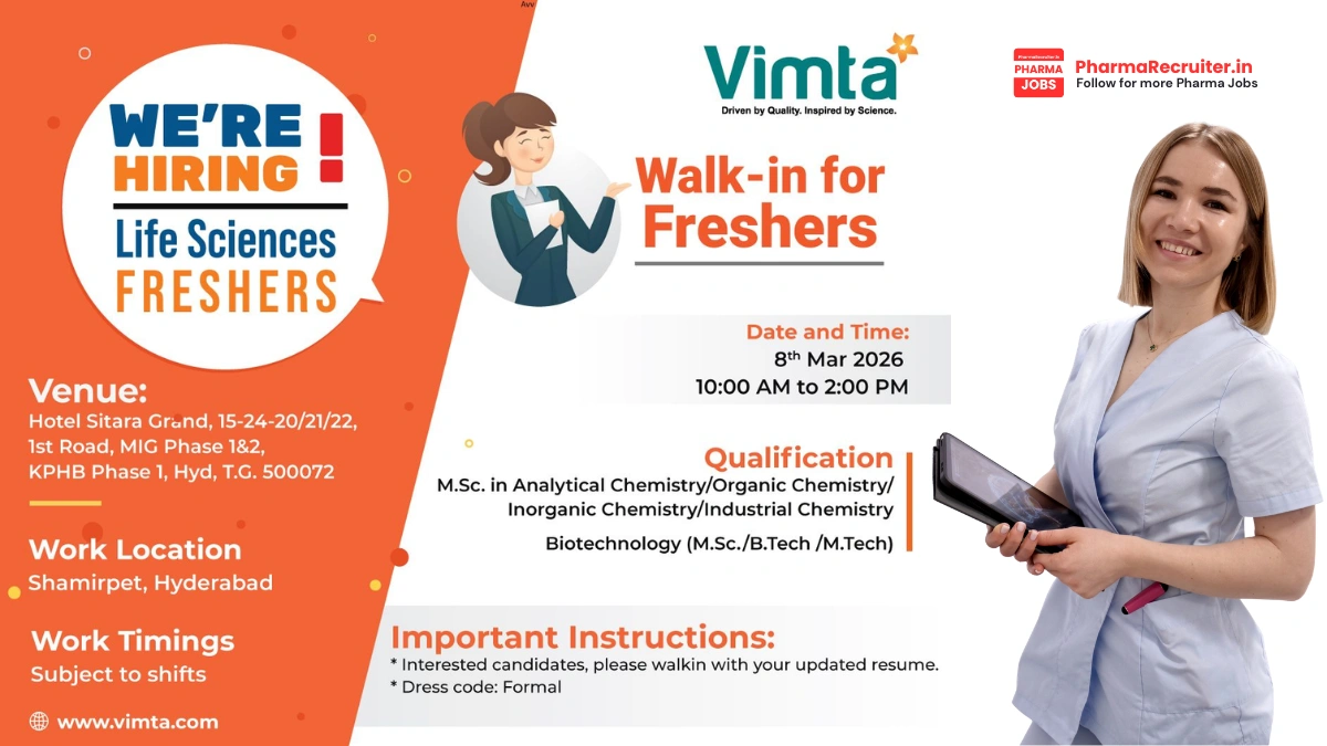 Vimta Labs Walk-in Interview – Life Sciences Freshers Jobs in Hyderabad