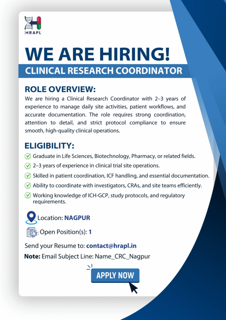 HRAPL Walk-in / Email Application – Clinical Research Coordinator Job in Nagpur