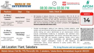 APDM Pharmaceuticals Walk-in Interview for Quality Control Positions – QC Chemical & Microbiology