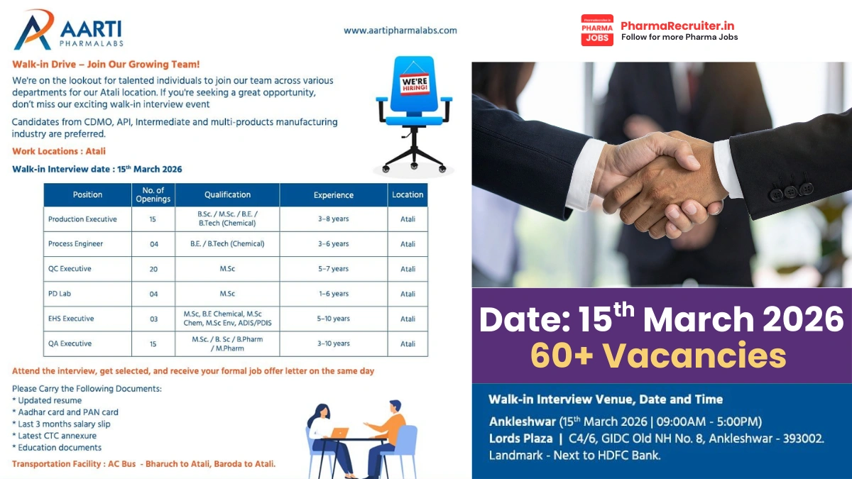 Aarti Pharmalabs Walk-In Drive on 15th March 2026