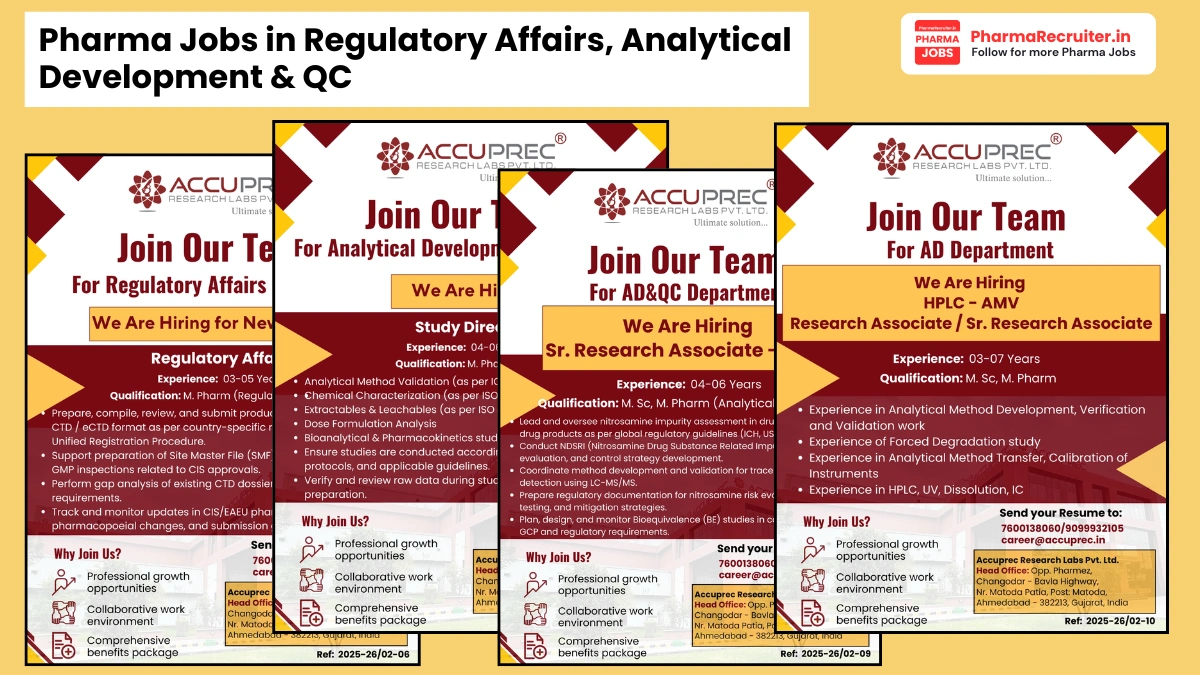 Accuprec Research Labs Hiring in Regulatory Affairs, Analytical Development & QC