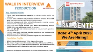 Ami Lifesciences Walk-in Interview for Production Officers – API Manufacturing at Karakhadi, Vadodara 2026