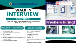 Bharat Parenterals Limited Walk-in Interview for Production & Quality Control Jobs