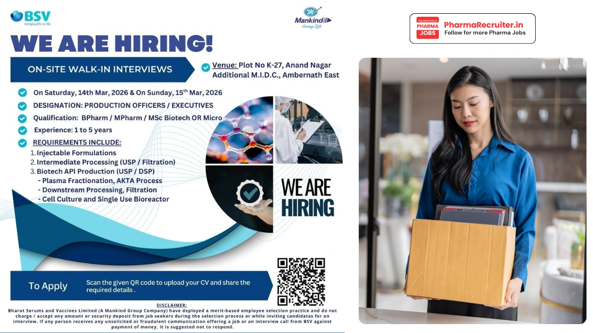 Bharat Serums and Vaccines Limited (BSV) Walk-In Interviews 14th & 15th March 2026