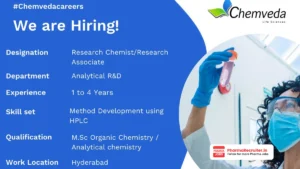 Chemveda Life Sciences Hiring – Research Chemist