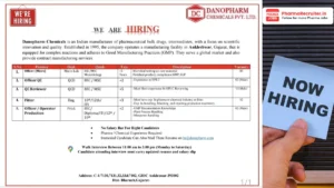 Danopharm Chemicals Walk-in Interview for Officer QC, Micro, Production, Fitter & Reviewer Roles