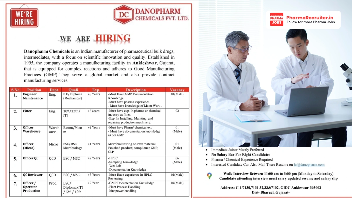 Danopharm Chemicals Walk-in Interviews – Multiple Vacancies