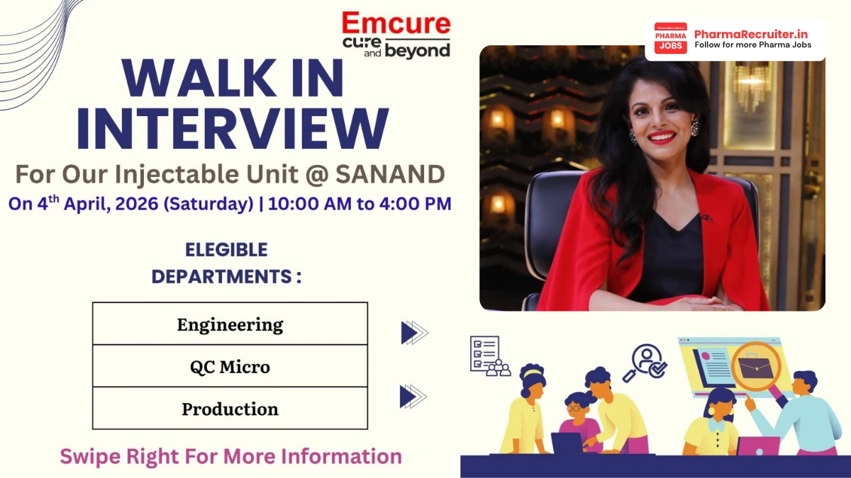 Emcure Pharmaceuticals Walk-in Drive for Engineering, QC Microbiology, and Production Roles