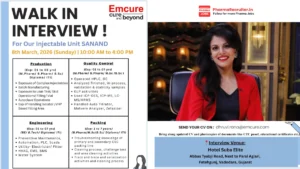 Emcure Pharmaceuticals Walk-in Interview for Production, QC, Engineering & Packing Jobs