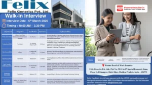 Felix Generics Walk-in Interview for Production, Warehouse, Tech Transfer & Engineering Jobs