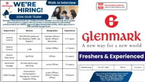 Glenmark Pharmaceuticals Walk-in Interview from 16-20 March 2026