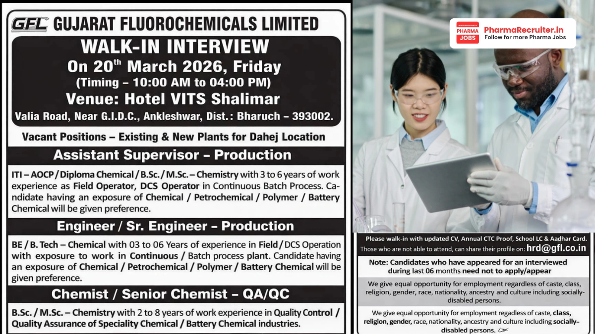 Gujarat Fluorochemicals Limited Walk-in Interview – Production