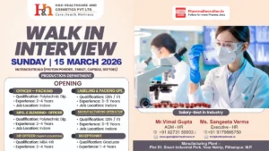 H&H Healthcare and Cosmetics Walk-in Interview for Nutraceuticals Production & HR Jobs in Indore