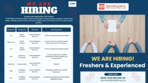 HOF Pharma Walk-In Hiring Multiple Pharma Jobs in QC, ADL, Production, DQA & RA