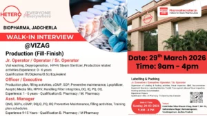 Hetero Biopharma Walk-in Interview – Fill-Finish Production & Labelling, Packing Roles