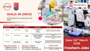 Hetero Walk-in Drive for Fresher Jobs in Production, QC, QA & Engineering