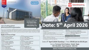 Intas Pharmaceuticals Walk-in Drive – Multiple Positions in OSD, Injectable, QC, Packing & Engineering at Vapi on 5th April 2026