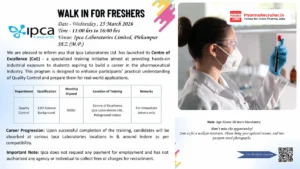 Ipca Laboratories Walk-in for Freshers – Quality Control on 25th March 2026