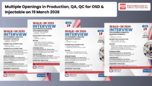 Lincoln Pharma - Multiple Openings in Production, QA, QC for OSD & Injectable on 19 March 2026