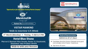 Mankind Pharma Walk-in Interview for Medical Representative Jobs 2nd March 2026